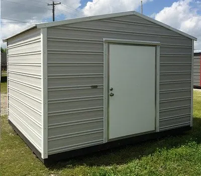 Metal storage building with a walk-in door